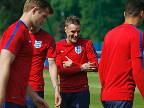 England's Jamie Vardy during a training session at Stade de Bourgognes, Chantilly. PRESS ASSOCIATION Photo.