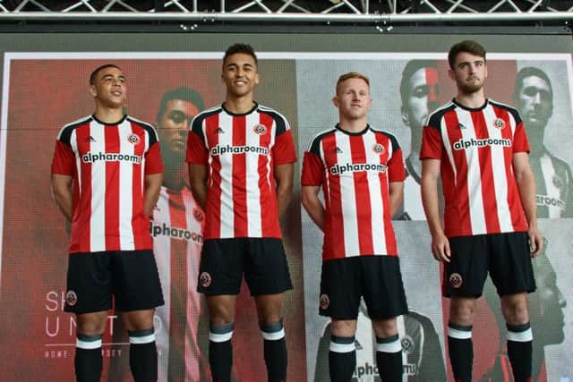 Che Adams, Dominic Calvert-Lewin, Mark Duffy and Ben Whiteman model Sheffield United's new kit