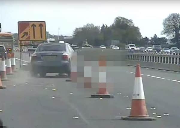 A car being driven on the A1M by Thomas Birkbeck, who has been sentenced to two years and eight months in prison after he admitted dangerous driving and other offences, including possessing cannabis with intent to supply. Photo: North Yorkshire Police/PA Wire