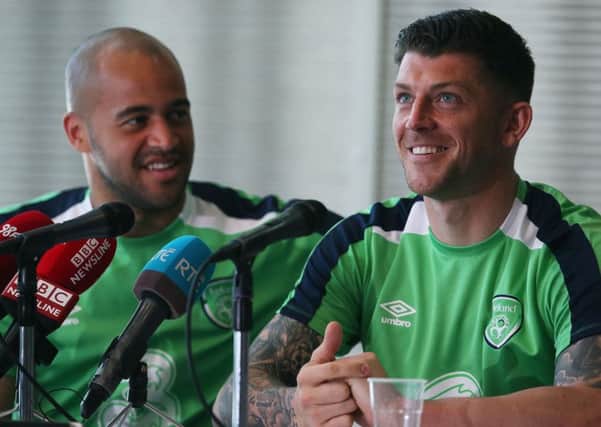 Sheffield Wednesday's Keiren Westwood (right) and  fellow Republic of Ireland  goalkeeper Darren Randolph during a press conference. Photo: Brian Lawless/PA Wire.