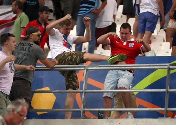 Tempers flare in the stands between Russia and England fans during the UEFA Euro 2016, Group B match at the Stade Velodrome, Marseille.  Nick Potts/PA Wire