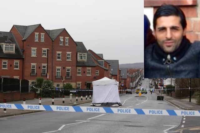 The scene on Staniforth Road following the murder of Zubair Hussain