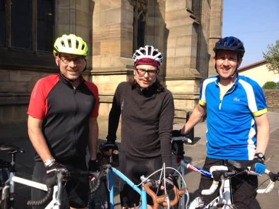 Pictured is Phil Batchford, right, and pals who are taking on a charity cycling challenge.