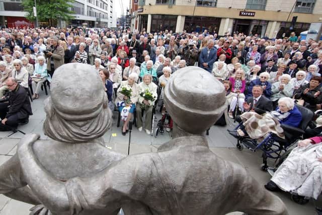 Sheffields tribute to the Women of Steel is unveiled outside the City Hall, Sheffield, United Kingdom,  17 June 2016. Photo by Glenn Ashley.