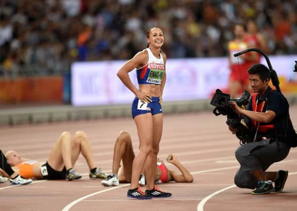 Great Britain's Jessica Ennis-Hill smiles after crossing the line to win the Women's 800 Metres event and to win the gold medal in the Heptathlon, during day two of the IAAF World Championships at the Beijing National Stadium, China, August 23, 2015.  Pic: Adam Davy/PA Wire.