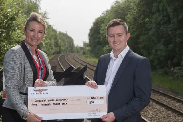 left to right Sally Richardson, Fundraiser at Doncaster Bassetlaw Hospitals
Chris Thomas, Marketing Communications Manager at Grand Central Rail