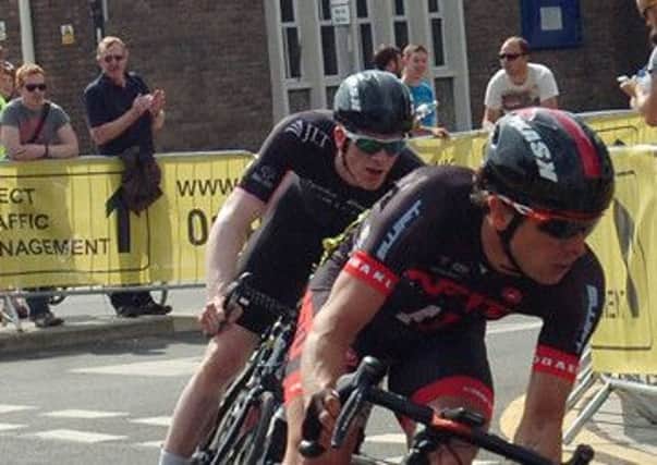 Doncaster Cycle Festival. Dean Downing leads from Ed Clancy.  Picture: Malcolm Billingham