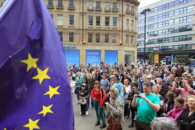 A pro-EU rally was held outside Sheffield Town Hall on Wednesday July 6th. Photo: Chris Etchells