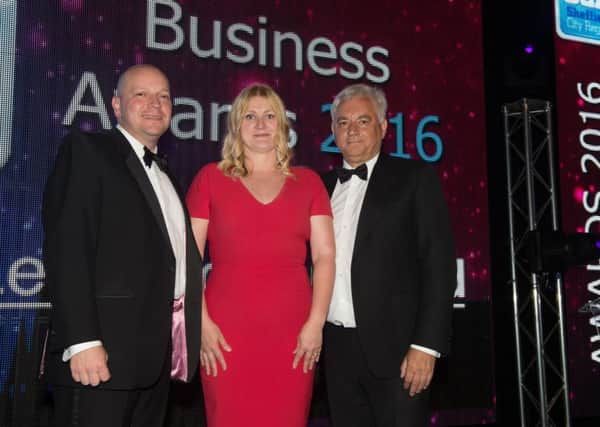 Nigel Brewster, Nancy Fielder and Sir Nigel Knowles before the Sheffield City region Business Awards 2016 at Magna