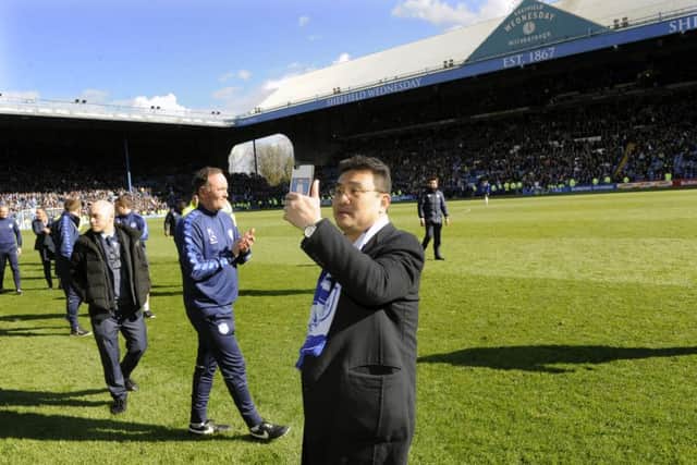 Owls Dejphon Chansiri on the lap of honour...Pic Steve Ellis