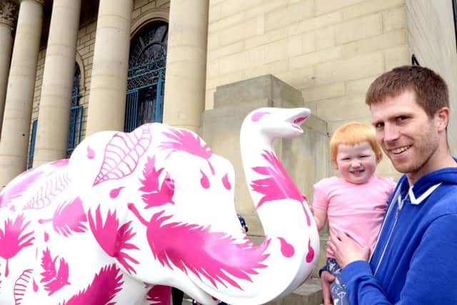 Herd of Sheffield Launch with the one outside City Hall - Pete Southwood and his daughter Molly aged 3