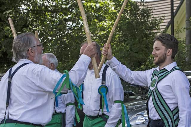 Stick dance at the Prince of Wales, with at the front Gerry Bates (founder member) and Tom Popplewell (in the original kit)