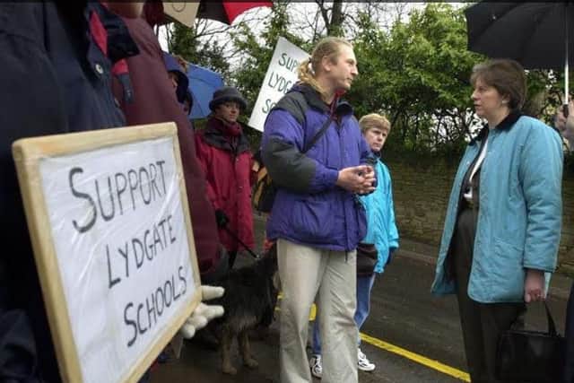 Flashback to 2000 with an almost unrecognisable Mrs May outside Sheffield Lydgate School
