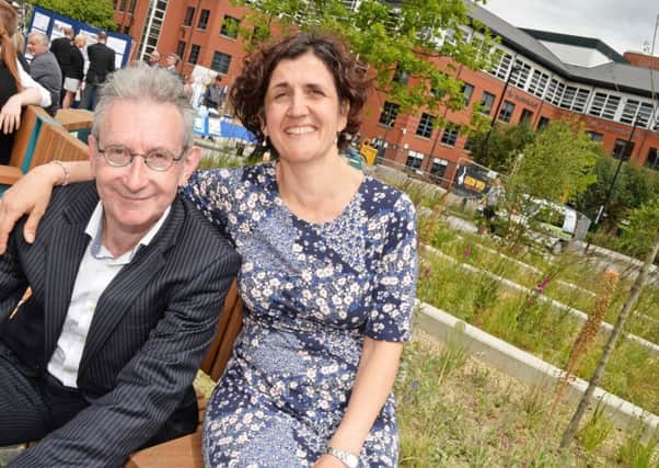 Lucia Lorente, Community Development officer, pictured with Simon Ogden, head of city regeneration, during the Grey to Green street party. Picture: Marie Caley NSST Grey Green MC 3