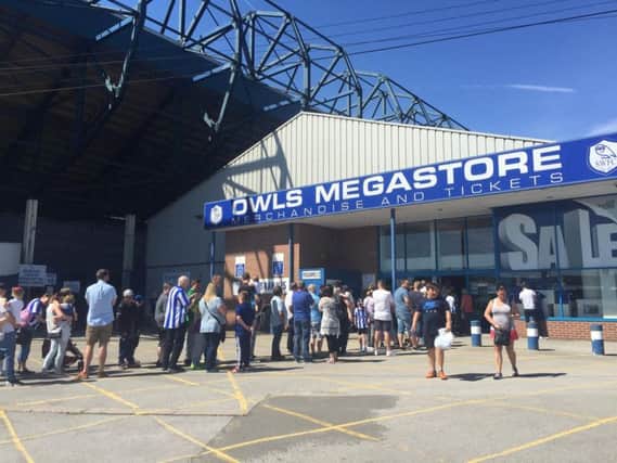 Sheffield Wednesday fans queuing outside the club shop to buy the new home kit which was released on Sunday. Pic Chris Holt