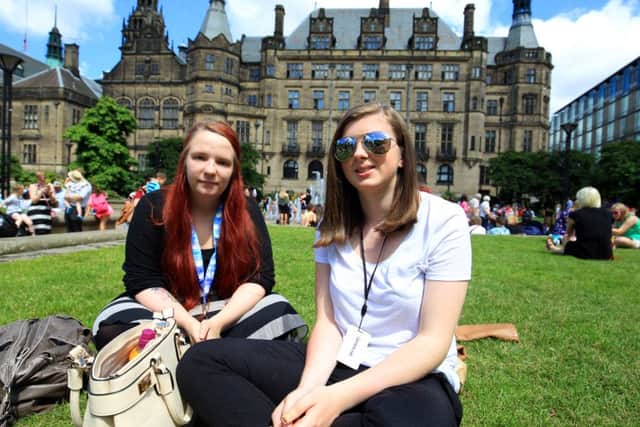 Fun in the sun at the Peace Gardens in Sheffield. Pictured are Georgina Burke and Diane Coopland.