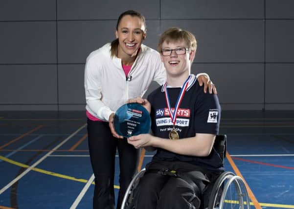 SKY SPORTS -LIVING FOR SPORT AWARDS
STUDENT OF THE YEAR CHRISTOPHER BADGER
IS PRESENTED BY OLYMPIC ATHLETE JESSICA
ENNIS @ EIS SHEFFIELD.