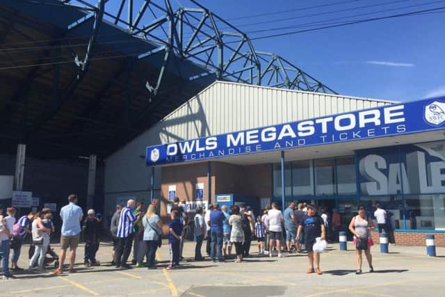 Sheffield Wednesday fans queuing outside the club shop to buy the new home kit which was released on Sunday. Pic Chris Holt