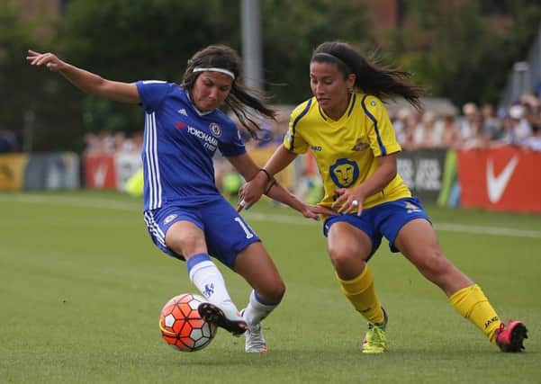 Majumi Pacheco, on loan from Liverpool, is pictured in action for Belles at Chelsea. Photo: FA/Getty Images