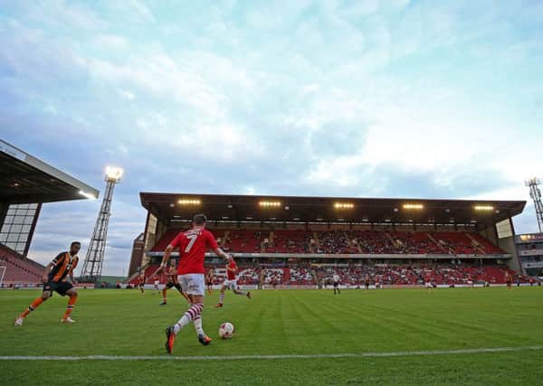 General view of the action between Barnsley and Hull City during the pre-season friendly match at Oakwell