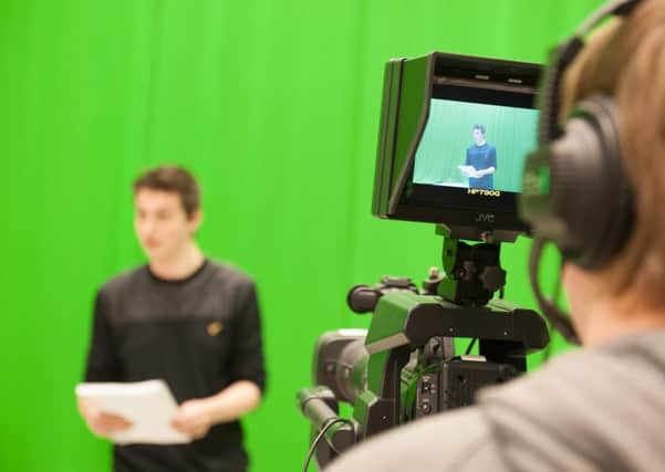 Students in the new television studio at The Sheffield Colleges Hillsborough campus.