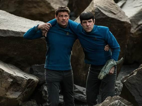 Bones (Karl Urban) and Spock (Zachary Quinto) in Star Trek Beyond.