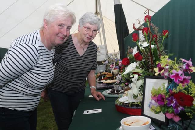 Bakewell show, judging in the WI marquee, Maureen Anderson and Anita Butt
