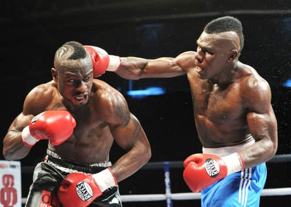 Picture from the boxing match of Jerome Wilson v Serge Ambomo which hospitalised Wilson on 12/09/14.
