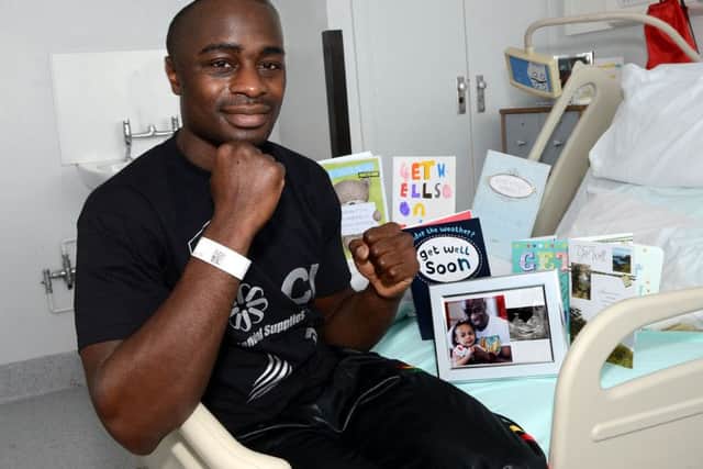 Pictured at the Royal Hallamshire hospital, injured boxer Jerome Wilson, who made an amazing recovery after his family were told to prepare for the worst.