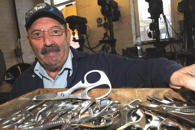 Eric Stones, of Ernest Wright and Son Limited with the Kutrite range of scissors which the company have been running a crowdfunding appeal to revive them. Picture: Andrew Roe