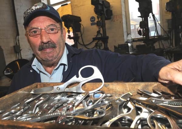 Eric Stones, of Ernest Wright and Son Limited with the Kutrite range of scissors which the company have been running a crowdfunding appeal to revive them. Picture: Andrew Roe