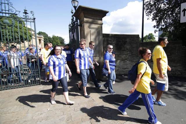 Sheffield wednesday Fans ready for a charity walk from the Childrens Hospital to Hillsborough, Sheffield, United Kingdom on 6 August 2016. Photo by Glenn Ashley Photography