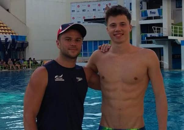 Freddie Woodward  with his coach Tom Owens in Rio earlier this year