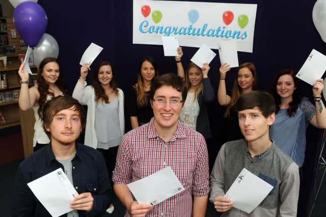 (Back l-r) Hillsborough College Sarah Winterbottom, Chloe Saunby, Peri Baldwin, Lucy Caullghan,  Georgia Grayson, Alanna Halsall, (Front l-r) Jack Douling, James Bangret and Reece Warren are excited about getting their A-Level results. Picture: Andrew Roe