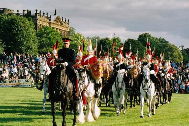The Household Cavalry entering the ring at Chatsworth on their first appearance in 1981