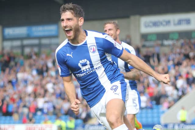 Ched Evans celebrates his goal against Swindon. Photo: Jason Chadwick