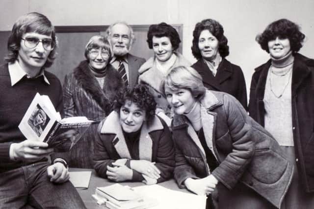 Barry Hines with fans and his book, The Price of Coal