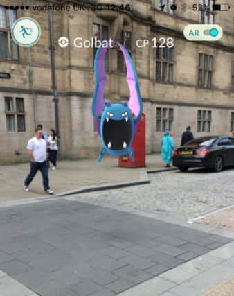 Pokemon Go in Sheffield. A Golbat near the Town Hall.