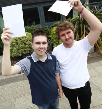 Students at Longley Park Sixth Form College in Sheffield receiving their A-Level results. Pictured are Daniel Marshall, 18, and Ryan Hodgkinson, 18. Photo: Chris Etchells