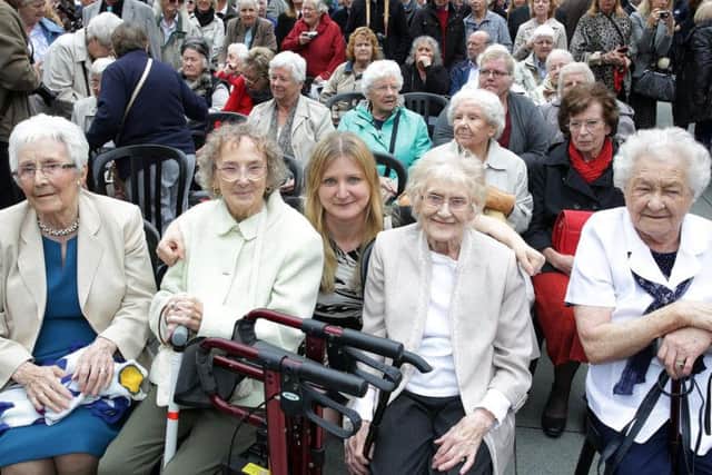 Star editor Nancy Fielder with Women of Steel at the unveiling of the statue at Sheffield City Hall