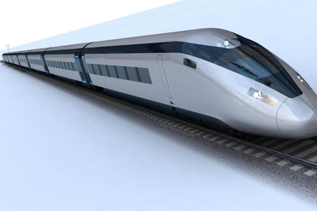 Computer-generated visuals of a high speed train. HS2. For editorial usage only.