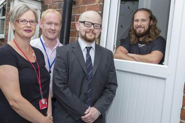 Councillor Helen Bagley, assistant cabinet member for health and wellbeing, Gareth Boyd, general manager of Watertight, Councillor Stephen Hitchin, ward councillor, and Richard Matthews, Alma Street West resident.