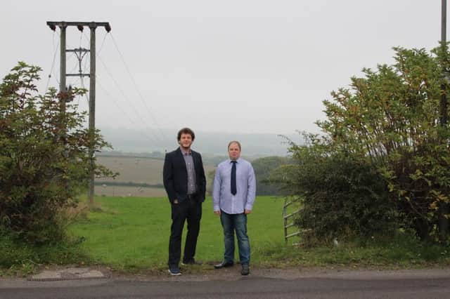 Councillors Alex Dale and Gareth Hopkinson close to the proposed site on Eckington Road. Picture submitted.