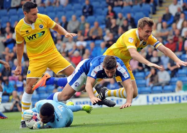 Chesterfield v Millwall.
Ched Evans is beaten to the ball by Millwall 'keeper Jordan Archer.