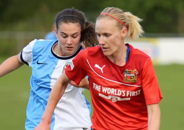 Jodie Michalska, right, gave  Sheffield FC Ladies the lead. Photo: Julian Barker
