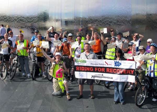 Recovery Ride on the Transpennine Trail: The riders after arriving back at Sheffield station