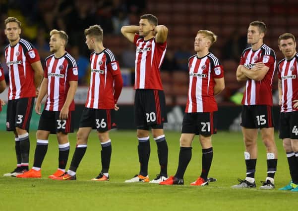 Sheffield Utd players during the penalty shoot out against Leicester