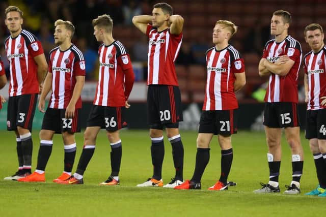 Sheffield Utd players during the penalty shoot out against Leicester