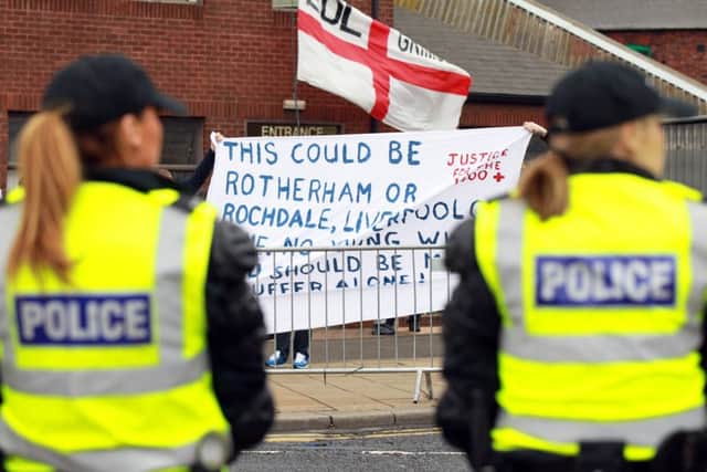 EDL rally on Greasbrough Road in Rotherham.