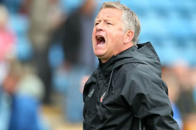 Sheffield United's Chris Wilder celebrates at the final whistle